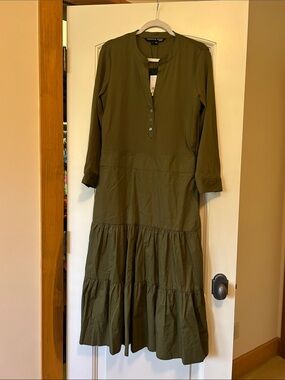Veronica Beard Olive Tiered Maxi Dress soft stretch fabric mixed with cotton